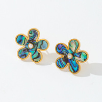 Offre Spéciale : Boucles d'oreilles en acier inoxydable plaqué or 18 carats avec coquille d'ormeau Blossom, marque privée Philippines, fabricant de bijoux
