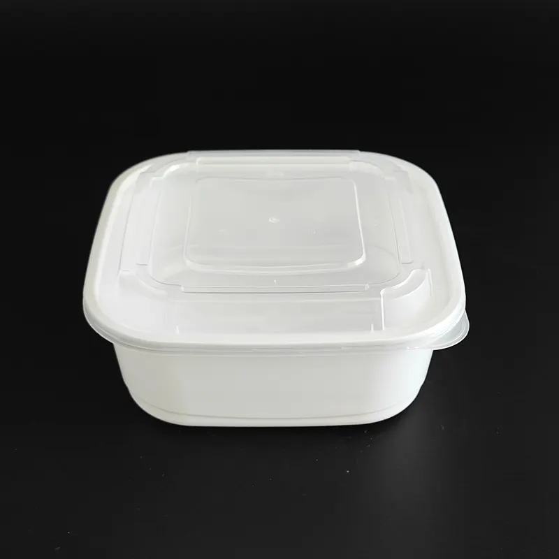 Boîtes à lunch jetables en plastique blanc 1000ml 34oz boîte à nourriture carrée rectangulaire en plastique américain jetable avec couvercle transparent haut