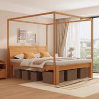 Lit en bois massif, lit double, lit à cadre moderne et simple, possibilité de suspendre des moustiquaires pour éviter les moustiques et les insectes