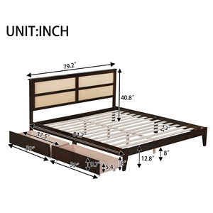 Solid Wood Rattan <b>Storage</b> Bed Double Size With <b>Drawers</b> For Bedroom Furniture - Product Image 3