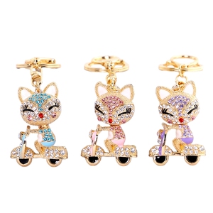 Moda zorro ciclismo llavero encantador Bling cristal animales llaveros mujer bolso accesorios encanto colgante motocicleta zorro llavero - Product Image 1
