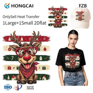 Christmas Reindeer Heat Transfer Heart Glasses <strong>Red</strong> <strong>Nose</strong> Bandana Iron on DTF Decal for <strong>T</strong> <strong>Shirt</strong> Tote Bag Apparel Wholesale - Product Image 1