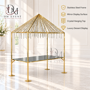 Expositor de Postres Colgante de Lujo en Acero Inoxidable Dorado con Cristales, Soporte de Techo para Decoración de Eventos y Bodas - Product Image 1