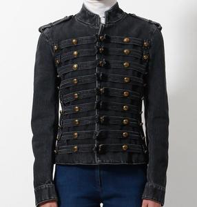 Custom OEM Service Vintage Acid Washed <strong>Mandarin</strong> <strong>Collar</strong> <strong>Jacket</strong> Zip up Belt Button Front Logo Thick Unisex Finished - Product Image 1