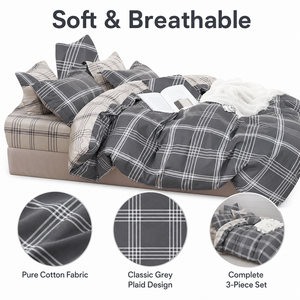 EU Dropshipping Luxury <b>Grey</b> Plaid Duvet <b>Cover</b> Set Cotton Neutral <b>Quilt</b> 160x200 200x220cm Poland Hub - Product Image 3