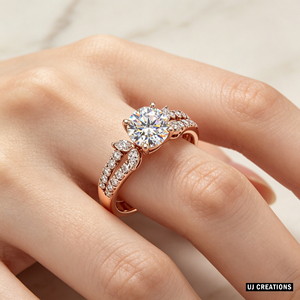 Anillo de Boda Personalizado de Oro Sólido de 14K Chapado en Oro de 14K/10K/18K con Diamante Redondo Brillante de un Quilate Cultivado en Laboratorio para Fiesta - Product Image 3