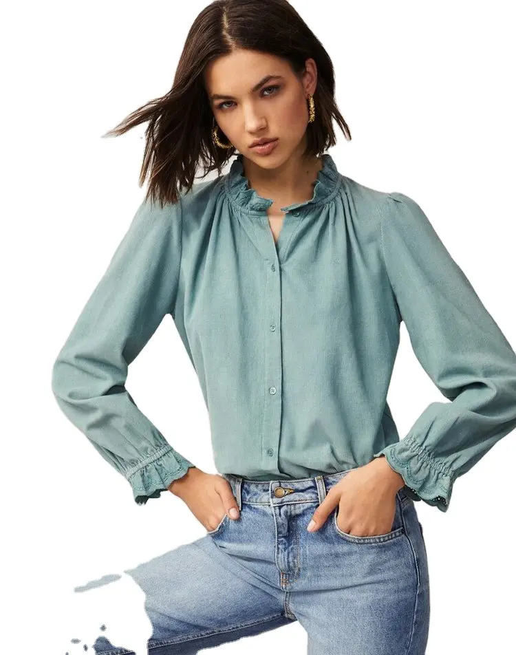 Yeni varış anti-kırışıklık nane rengi kadın bluzlar tatlı tasarım bahar sezonu Tops