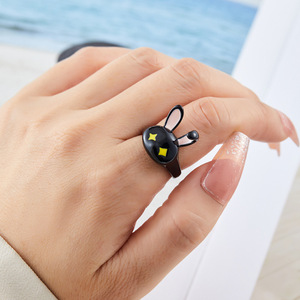 Black Bunny Cartoon Ring Animal Zodiac Design Women's Index Finger Jewelry Gift R16534 - Product Image 2