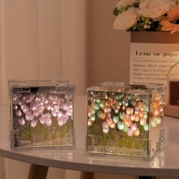 Veilleuse à fleurs tulipes LED faite à la main pour l'extérieur Cadeau de la Saint-Valentin IP44 Nuage Miroir Tulipe Lampe DIY