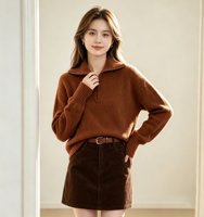 Pull-over col montant pour femme 2026, motif géométrique, 100 % cachemire tricoté, coupe ample, décontracté et élégant, automne, vente en gros, OEM