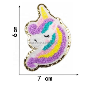 Suministro de fábrica, Parche de chenilla, parches de unicornio arcoíris, hierro para coser, apliques bordados de unicornio de dibujos animados, brillo dorado - Product Image 2