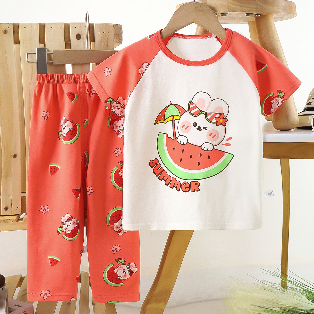 Dxck10-pantalones manga corta-conejo feliz