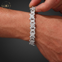 Perhiasan Fashion Hop Logo Kustom 11mm Perak Sterling 925 VVS Moissanite Gelang Tenis Bunga Salib Berlapis Emas Rhodium GRA