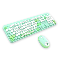 Mofii Keycaps bulat warna-warni murah, set Keyboard dan Mouse nirkabel 2.4G Hello Bear
