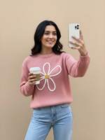 Pull tricoté rose marguerite anti-rides de haute qualité pour usage quotidien et vie universitaire, texture douce, vente en gros