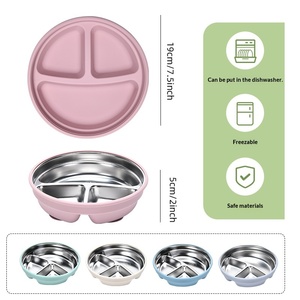 <span class=keywords><strong>Assiette</strong></span> <span class=keywords><strong>compartiment</strong></span>ée pour enfants, vaisselle en silicone de qualité alimentaire, ensemble <span class=keywords><strong>assiette</strong></span> et fourchette-cuillère en acier inoxydable pour enfants - Product Image 2