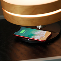 Lampe de Table led avec chargeur sans fil, haut-parleur bluetooth, veilleuse en forme d'arbre, lumière de chevet en bois