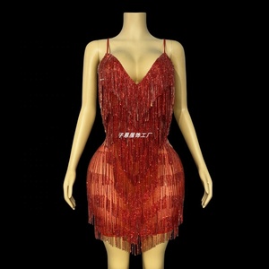 Abito da palcoscenico con cristalli scintillanti e catene, sexy, con bretelle e schiena scoperta, per donne, per spettacoli, feste, <span class=keywords><strong>cantanti</strong></span>, abbigliamento alla moda - Product Image 5