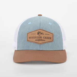 BSCI Oem под заказ, высокое качество, 6 панелей, синяя джинсовая кожаная нашивка с логотипом Gorras Mesh Snap Back 112, Кепка-тракер - Product Image 2