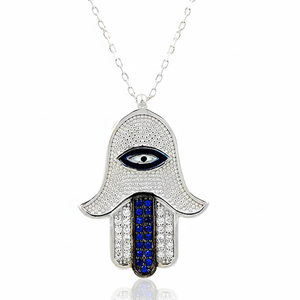 Collar de ojo malvado esmaltado de Fátima Hand Hamsa, Plata de Ley 925K - Product Image 2
