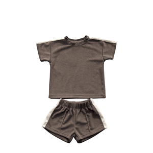 Set di abbigliamento personalizzato per bambini in tinta unita in spugna per bambini vestiti estivi per bambini abiti per bambini <span class=keywords><strong>racconti</strong></span> semplici - Product Image 2