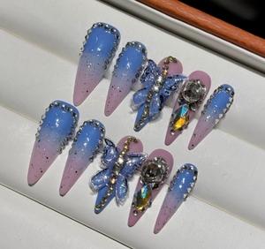 Venta al por mayor de alta calidad Nail Art Bling Stones Press on Nails <span class=keywords><strong>uñas</strong></span> postizas hechas a mano 10 piezas pintadas a mano - Product Image 5