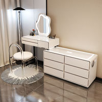 Escritorio de tocador moderno con retroiluminación LED, altavoz Bluetooth integrado y base de carga inalámbrica para decoración de dormitorio