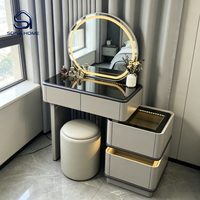 Ensemble de coiffeuse LED pour petite chambre avec armoire de rangement amovible et tabouret