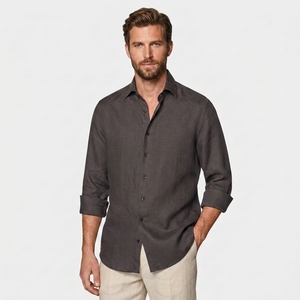 Abbigliamento da uomo di lusso camicie eleganti classiche di migliore qualità manica lunga con bottone su Logo personalizzato camicie di <span class=keywords><strong>lino</strong></span> da uomo - Product Image 2