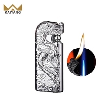 KY 2024 briquet Dragon en relief double flamme coupe-vent gaz rechargeable briquets en métal Cool