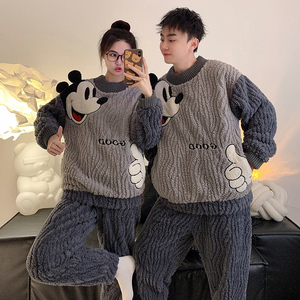 Paio di pigiami in peluche imbottito in pile da ragazza simpatici pigiami da uomo <span class=keywords><strong>e</strong></span> da <span class=keywords><strong>donna</strong></span> set di indumenti da notte autunno inverno - Product Image 2