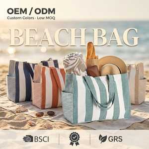 17 Inch <strong>Beach</strong> <strong>Bag</strong> <strong>for</strong> Women 100% Cotton <strong>Beach</strong> Tote <strong>Bag</strong> With Zipper Pocket Inside Large Woven Pool Canvas Tote <strong>Bag</strong> - Product Image 1