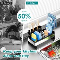 Égouttoir de cuisine BX, organisateur d'évier, support à éponge, support à brosse, séchoir en acier inoxydable antirouille