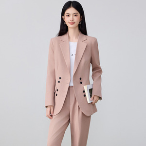Women's Suit Set Pink Polyester Full Sleeve Formal Spring Wear - Product Image 1