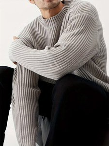 Áo len nam dệt kim cotton, chất liệu dệt kim trơn màu, kiểu dáng cổ tròn tay dài, sản xuất bởi nhà máy chuyên sản xuất áo len nam. - Product Image 4