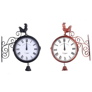 Reloj de <span class=keywords><strong>gallo</strong></span> para colgar en la pared de hierro minimalista, decoración artística creativa para el hogar, reloj colgante de doble cara, sala de estar - Product Image 4