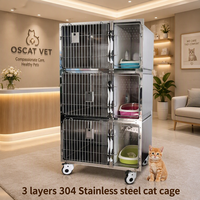Cage vétérinaire OSCAT pour chat, cage pour animaux de compagnie, prix d'usine, avec bac à litière, avec roulettes, cage pour chat en acier inoxydable à trois niveaux EC-6