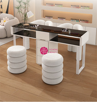 Yicheng beauté équipement professionnel noir manucure bureau ongles Salon de beauté meubles Double Table pour manucure
