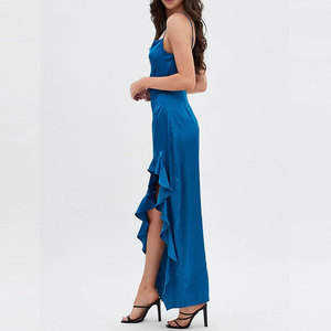 Venta al por mayor de ropa de mujer con volantes detalle sin mangas Maxi satén slip Vestidos <span class=keywords><strong>para</strong></span> mujeres <span class=keywords><strong>señoras</strong></span> - Product Image 3