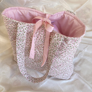 Bolso de Mano Estético Personalizado, Bonito Bolso Tote Rosa con Flores y Listón - Product Image 2
