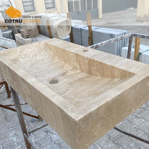 Meuble-lavabo en <span class=keywords><strong>travertin</strong></span> beige à poser Cotrustone, meuble <span class=keywords><strong>de</strong></span> <span class=keywords><strong>salle</strong></span> <span class=keywords><strong>de</strong></span> <span class=keywords><strong>bain</strong></span> en <span class=keywords><strong>travertin</strong></span> pour douche - Product Image 2