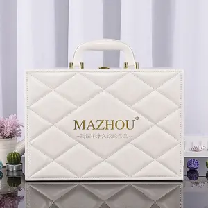 OEM Luxury Big White Cosmetic Moon Cake Gift Boxes Trunk Beauty Storage PU Leather Briefcase Wood Perfume Packaging Box Suitcase