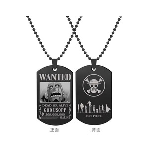 10 modèles de colliers en acier inoxydable laser <span class=keywords><strong>Sanji</strong></span> Luffy, vente en gros, collier avec pendentif de personnage d'anime Ace <span class=keywords><strong>Wanted</strong></span> Order pour hommes - Product Image 2