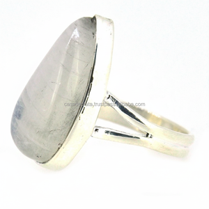 แหวนเงินสเตอริง925ธรรมชาติพลอยมูนสโตนสีรุ้งพร้อมแหวนเงินชุบทันสมัยแหวนแฟชั่นสำหรับผู้หญิง - Product Image 1