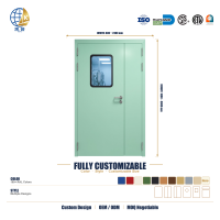 Porte d'hôpital à revêtement antibactérien, intérieur hygiénique, finition vert menthe pour salle d'opération, fabricant d'acier, OEM personnalisé