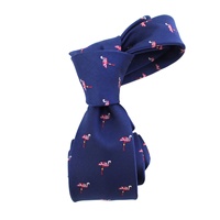 Cravate personnalisée en microfibre de polyester tissée, motif animal (pellicard, flamant rose), coupe slim, bleu marine, pour homme, vente en gros Chine Shengzhou