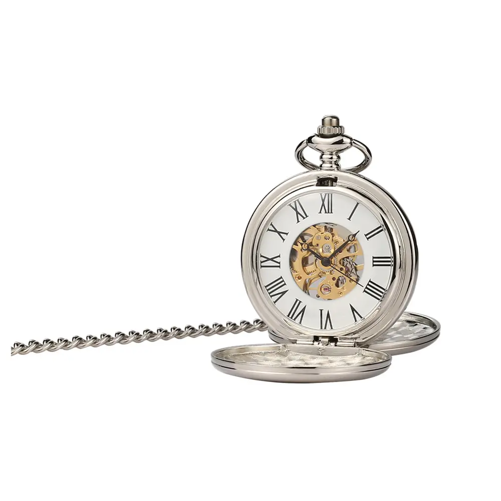 New Arrival Retro Two-faced Pocket Watch Silver Double Polished Face Hand Winding mechanical Antique Retro Roman pocket watch