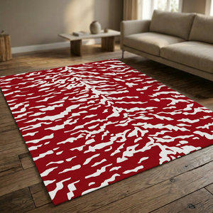 Modern <b>Red</b> White Abstract New Zealand <b>Wool</b> Area Rug Rectangle Non Slip Living Room Tufted Low Pile Latex Backing Medium - Product Image 5