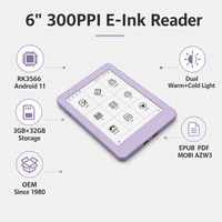 قارئ إلكتروني بشاشة 6 بوصات ودقة 300 نقطة في البوصة، معالج RK3566، نظام أندرويد 11، ذاكرة 3 جيجابايت + 32 جيجابايت، إضاءة مزدوجة دافئة وباردة، يدعم تنسيقات EPUB وPDF وMOBI، حماية للعين، معتمد CE