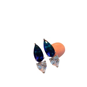 Parure de bijoux pour femme en cuivre écologique, avec collier et boucles d'oreilles en zircon bleu en verre taille poire 15*25mm, motif goutte d'eau, idéal pour un cadeau - Product Image 2